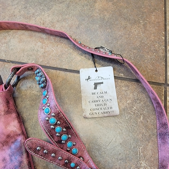 NWT Montana West Concealed Carry  Pink Crossbody Turquoise, studs, Frindge - Picture 13 of 16